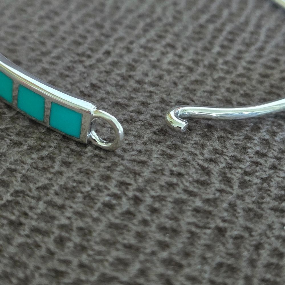 Taxco Sterling Silver🤍 Sleeping Beauty Turquoise🩵 Squares Flush Inlay Bracelet - Picture 8 of 16